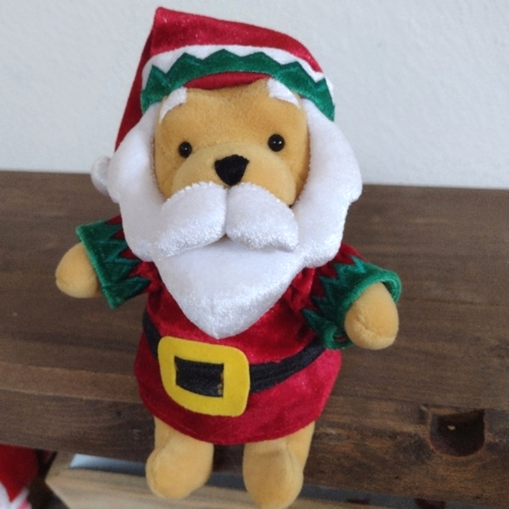 The Disney Store Winnie The Pooh As Santa Stuffed Plush Christmas Beanie Bear